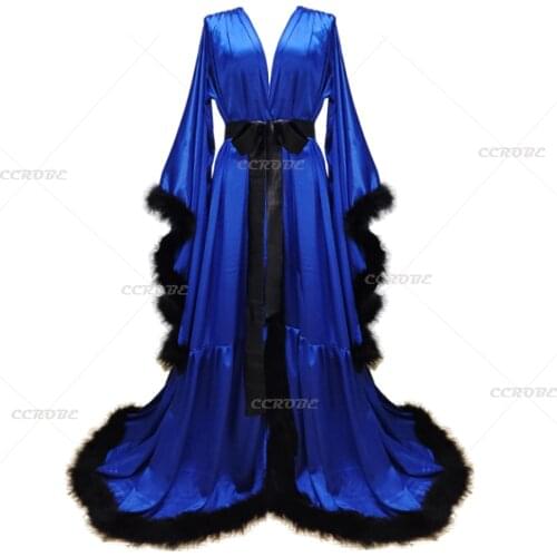 Womens Sexy Robe Feather Flare Sleeves Lingerie Sleepwear Maxi Bridal Dressing Gown Wedding Scarf with Belt Pregnancy Dress