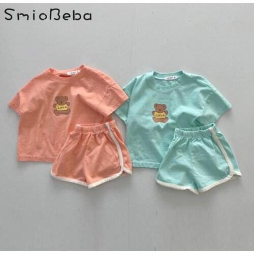 Cotton Childrens Short Sleeve T-shirt Shorts 2-PCS Set Korean Vetement Enfant Fille Vetement Garcon Teenage Girls Clothing