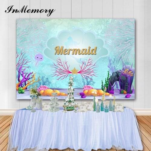 InMemory Mermaid Party Backdrops For Photo Vinyl The Underwater World Theme Banner Birthday Photography Background Booth Props