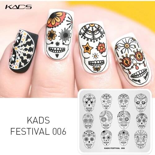 KADS Halloween Nail Stamping Plate Skull Template Nail Art Image Plate Stencil for nail art Stamp Polish Festival Design