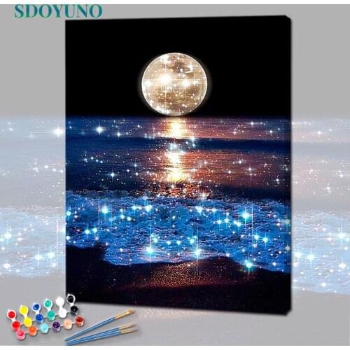 SDOYUNO Paint By Numbers For Adult Moon Scenery DIY Oil Painting By Numbers On Canvas 60x75cm Frame Number Painting Home Decor