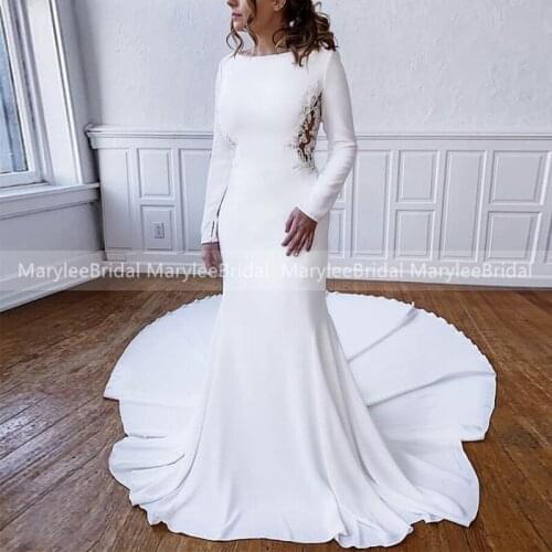 Robe De Mariee sirène Wedding Dress With Long Sleeves See Through Buttons Back White Mermaid Bridal Dresses Long Train vestidos