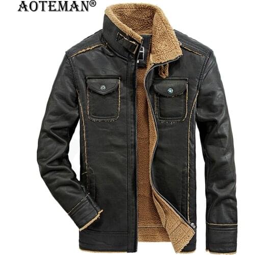 Men Winter Jackets PU Leather Fleece Coat Warm Overalls Parkas Biker Motorcycle Male Coat Thick Men Clothing Slim Outwear LM205