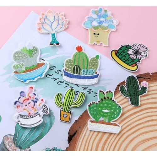 Cartoon Succulent plants Embroidered Plant cactus Patches for Clothing Stripes Patch Stickers Patch Iron on Patches for Clothes