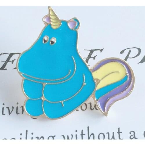 The New creative cartoon rainbow tail unicorn blue hippo with zinc gold texture drip craft brooch neutral bag coat accessories