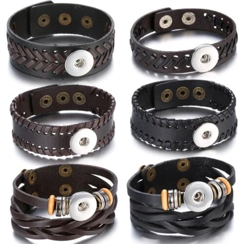 New Leather Snap Button Bracelet High Quality Brown Black Leather Snap Bracelet for Women Men Fit DIY 18mm Snap Buttons Jewelry