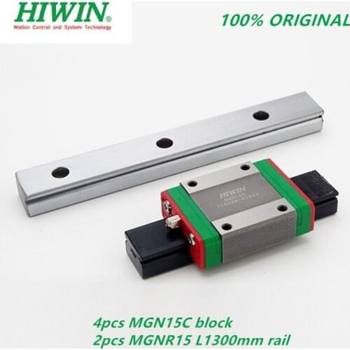 ORIGINAL HIWIN 2pcs Linear guide MGNR15 Length 1300mm rail + 4pcs MGN15C Linear block carriage For CNC 3D Printer