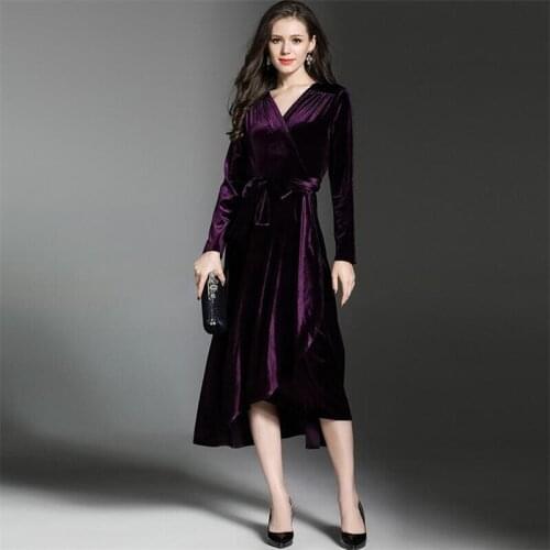 Autumn Winter Velvet Long Dress Women 2020 Casual Vintage Elegant Velour Party Dress Plus Size Female Dress M-7XL 8XL Vestidos