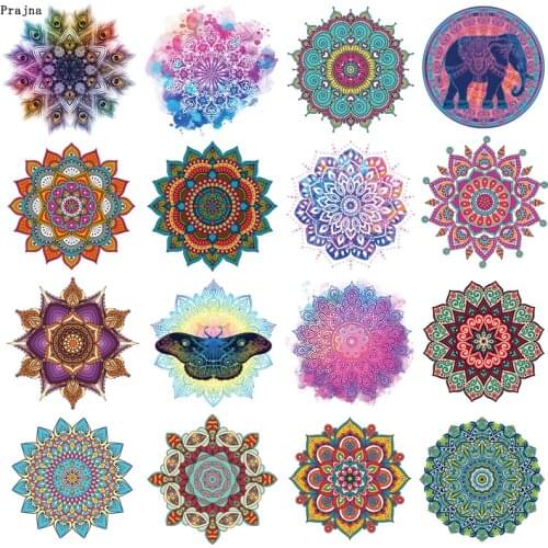 Prajna Mandala Flowers Iron On Transfers Stripes Thermo Stickers On Clothes Heat Transfer Ironing Stickers On T-shirt Applique