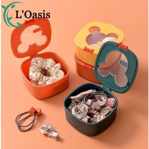 Small Bear Head Transparent Window Jewelry Storage Box Beauty Egg Storage Box Desk Organizer Plastic Container Organizer Box