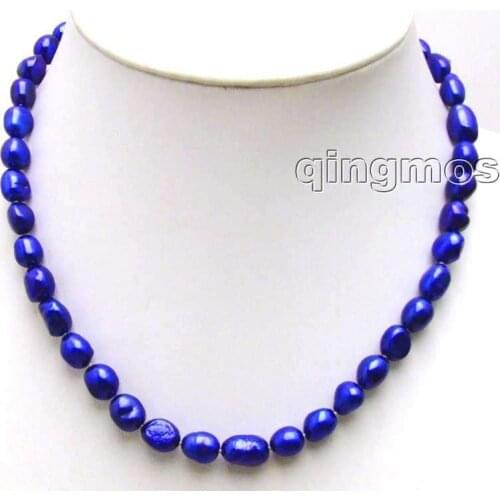 SALE ! Big 7-9mm Blue BAROQUE natural Freshwater PEARL 17" Necklace -5781 Wholesale/retail Free shipping