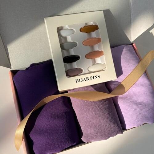 Luxury Custom Gift For Women Muslim Crinkle HIjabs Premium Chiffon Crepe Scarf Islamic Solid Color Shawls Headband Foulard