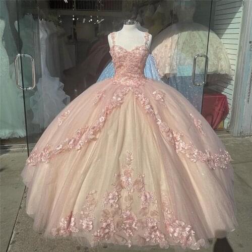 Pink Sparkly Quinceanera Prom Dresses 2021 Off Shoulder Sequins Ball Gown Tulle Party Sweet 15 16 Dress Quinceañera Anos