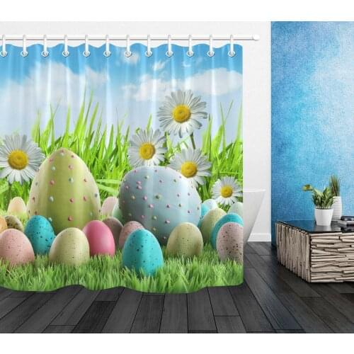 Happy Easter Colorful Eggs Waterproof Fabric Shower Curtain Liner Bathroom Decor