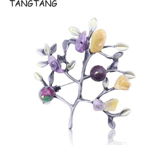 TANGTANG Christmas Tree Brooch With Nature Stone Multi Colors Plant Brooch Alloy Tin Brooches And Pins