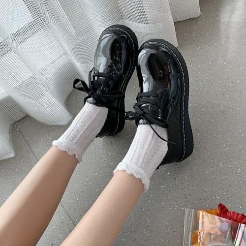 Womens shoe platform Oxford English style vintage dress cross leather neo-preppy lace-up office shoes