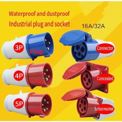 On Feng Waterproof Industry Plug Socket 3 Core 4 Core 5 Core 16a 32a Aviation Plug Socket Connector Male And Female