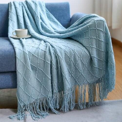 Knitted Blanket Solid Color Waffle Embossed Blanket Nordic Decorative Blanket for Sofa Bed Throw Chunky Knit Throw Blanket