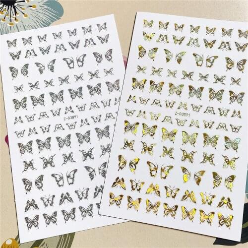 Z-D3891-92-93-94 Laser gold and silver butterfly 3D Back glue Nail decal Nail sticker Nail decoration Nail art Nail ornament