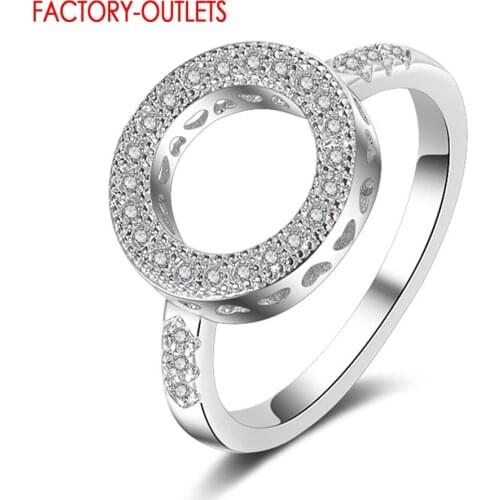 Hot Sale Genuine 925 Sterling Silver Round Finger Rings For Women Hollow Rhinestone Round Rings Fashion Jewelry For Girls Wife