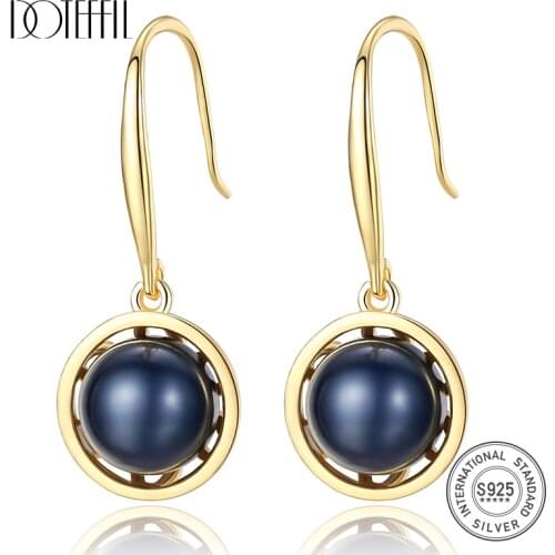 DOTEFFIL New Drop Earrings Natural Freshwater Pearl 925 Sterling Silver Gilt Pearl Earrings For Women Jewelry Wedding/Party Gift