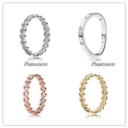 Authentic 925 Sterling Silver Ring Rose Linked Love Ring For Women Wedding Anniversary Party Gift Lady Pandora Jewelry