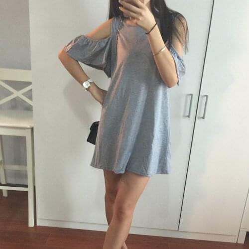2019 New hot sales fashion sexy lad bat sleeves mini dress sexy strapless elegant slim loose beach gray black lady sexy dress