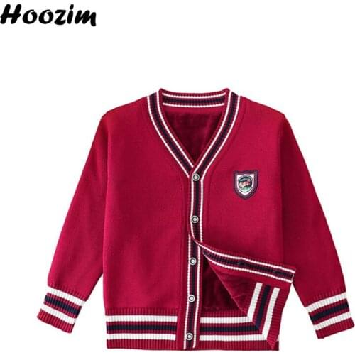 Winter Thick Fleece Sweater Boys 6 7 8 9 Years Preppy Style Knitted Cardigan Kids Casual Autumn Crochet School Sweater Children