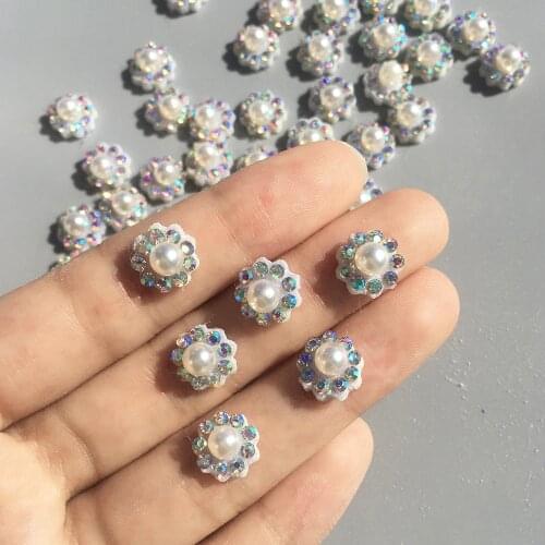 100pcs 3D Pearl Diy Cute Patches for Clothing Flower Sew on Applique Rhinestone DIY