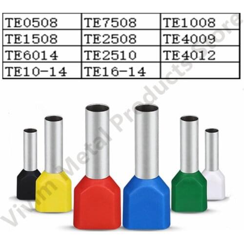 100PCSTE0508 TE1008 TE1508 TE2508 TE6014Double Pipe 0.5~6.0² Cold Pressed End Double Wire Tube Shaped Insulated Tubular Terminal
