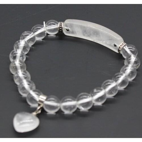100-Unique 1 Pcs Silver Plated Cute Heart Connect Rectangle Natural Rock Crystal Beads Stretchy Bracelet