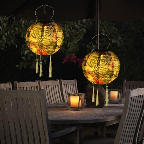 20cm Festival Tassel Lantern Garden Solar Light LED Waterproof Hanging Painted Pattern Chandelier for Outdoor Wedding Decor