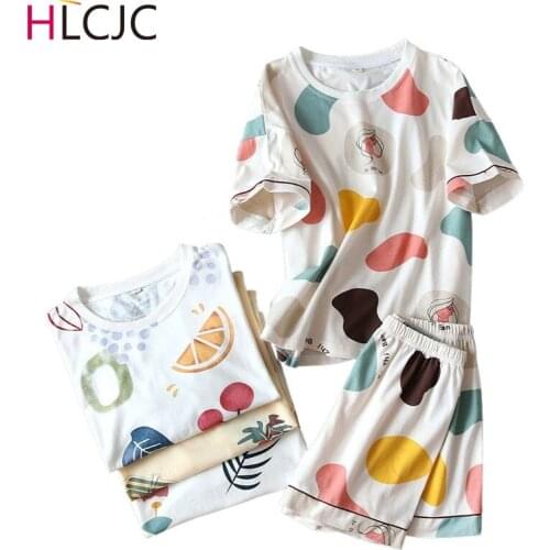 2021 Summer Two Pieces Short Sleeve Shorts Suit Cute Cartoon Women Pajamas Sets Cotton Elastic Pyjamas Nightwear Ladies Homewear