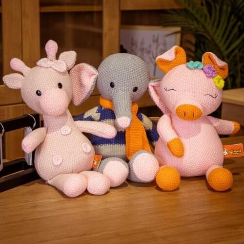35cm Knitted Animal Dolls for Kids Stuffed Plush Toys Plush Pig Deer Elephant Donkey Bear Rabbit Toy Children Birthday Gift