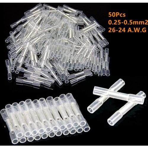 50Pcs Heat Shrink Terminal Connector Waterproof Seal Insulated Butt Crimp Connectors Automobile Wire Cable Splice Terminals