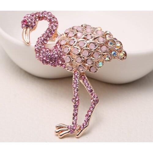Beadsland Alloy Inlaid Rhinestone Brooch Flamingo Modeling Fashionable High-end Clothing Accessories Pin Woman Gift MM-502