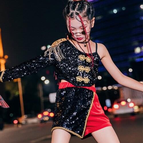 Kids Jazz Hip Hop Dance Costumes Outfit Summer Girls Bling Sequins Dancing Wear Performance Stage Clothing Catwalk Show YS1539