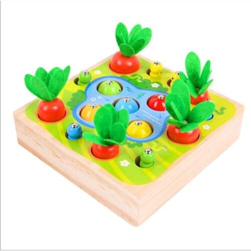 Preschool Creative Development Toy Color Cognitived Wooden Radish Catching Worm Game
