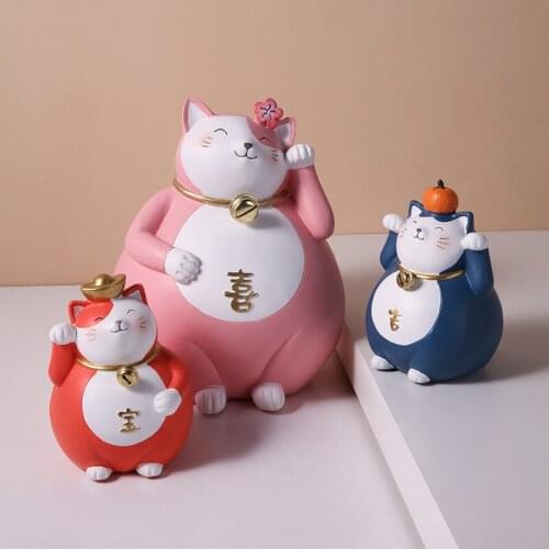 Lucky Cat Figurines Miniatures Resin Cartoon Big Belly Cat Home Bedroom Desktop Decoration Ornaments Accessories Christmas Gift