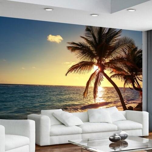 Custom 3D Photo Wallpaper Living Room Sea Sunrise Sunset Seaside Beach Coconut Trees Nature Landscape Mural Paper Wall Painting