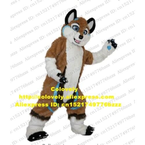 Brown Long Fur Furry Fox Husky Dog Wolf Fursuit Mascot Costume Adult Cartoon Character Wedding Marriage Brand Figure zz7569