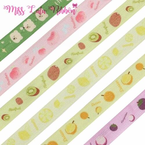 16mm-75mm Cute Fruit Printed FOE Grosgrain Ribbon DIY Hair Bowknots 50yards/roll