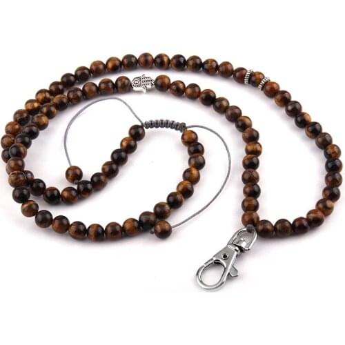 Fashion Long Halsband Tiger eye Blue Agat hamsa fatimas hand lotus Keychain Pendant adjustable Women Natural Stone Bead Necklace