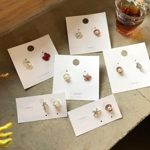 Fashion Simple S925 Silver Needle Earrings Cute Crab Starfish Inlaid Diamonds Exquisite Small Pearl Shell Female Earrings Gifts