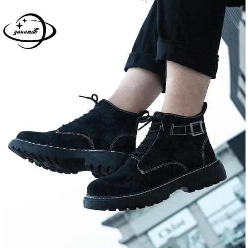 39-44 Mens Martens Boots Autumn Winter Male Ankle Flat Heel Shoes Round Toe Lace-Up Solid Color Non-Slip Footwear Hy42