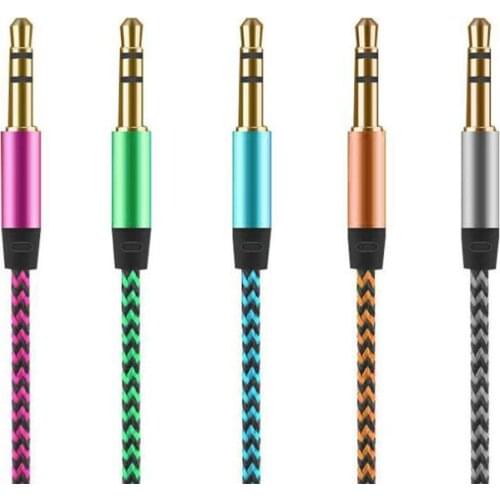 200pcs 1m Nylon Aux Cable 3.5mm to 3.5 mm Male to Male Jack Auto Car Audio Cable Gold Plug Kabel line Cord For Iphone 7