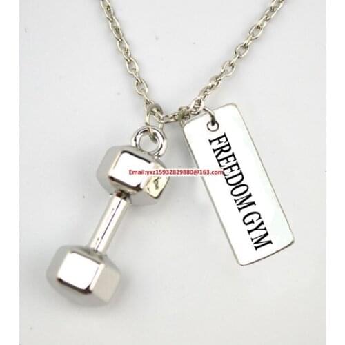 New Arrival Fitness Weightlifting jewelry Free ship30pcs Large Dumbbell barbell with Freedom Gym sports necklace