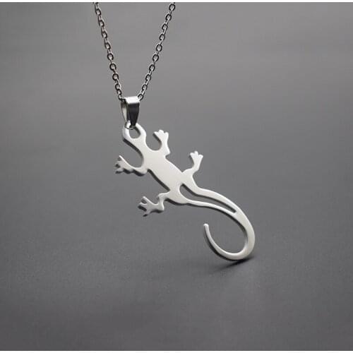 Elfin New Lizard Necklaces Stainless Steel Trendy Cabrite Gecko Chameleon Anole Pendant Necklaces Women Jewellery