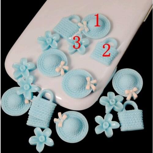 New product resin flat back beautiful Hat bag Flowers for ornament 48pcs/bag blue Diy jewelry accessories 004004125