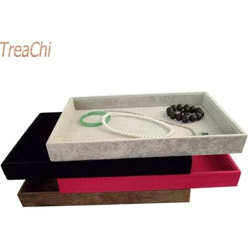 Portable Velvet Jewelry Display Tray Watch Necklace Organizer Box Wooden Ring Earrings Holder Storage Showcase 35*24*3cm